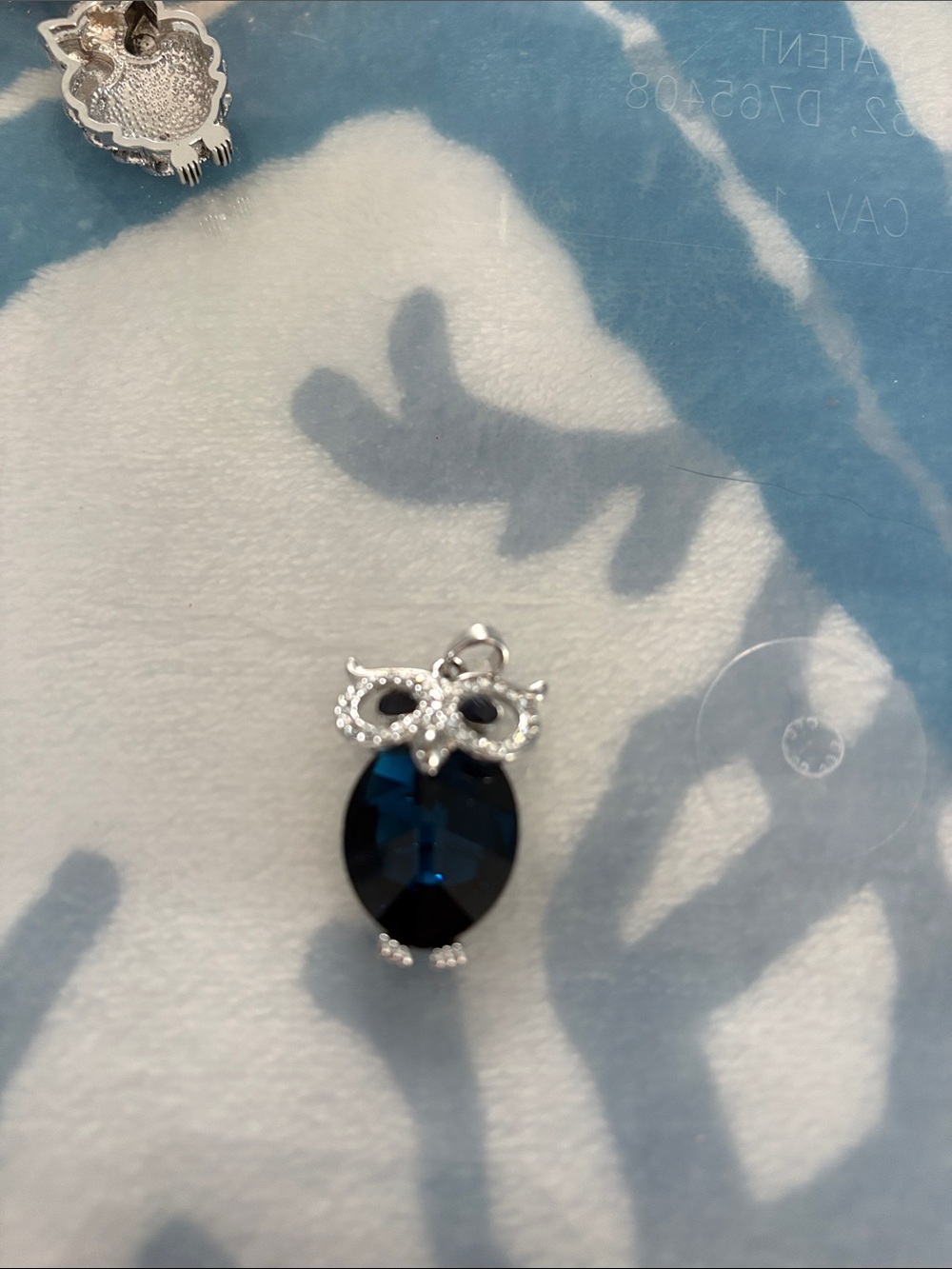 Silver Owl Pendant with Dark Blue Crystal